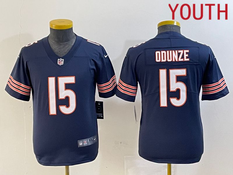 Youth Chicago Bears #15 Odunze Blue Second generation 2024 Nike Limited NFL Jersey style 1->->Youth Jersey